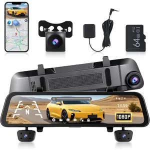 4 Channel Mirror Dash Cam 1080P Front and Rear/Inside 12’’ Touch Screen HD Rearview Mirror Dash Cam with G-Sensor GPS Parking Monitor Built-in WiFi,SummerVibes fathersdaygift