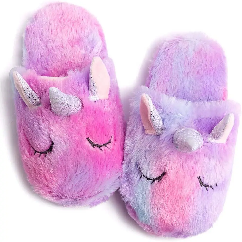 Rainbow Unicorn Slippers/Cute Fluffy Girls Slippers/Cozy Plush Indoor Outdoor Women Slippers/Best Unicorn Gifts casual style