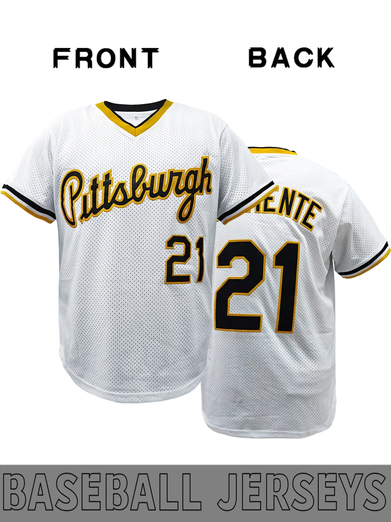 Men's 21 Retro Baseball jersey, Pittsburgh Embroidered Jersey, Fan Jersey, Stretch Fabric, Athletic top, Casual Sports Shirt, Short Sleeve Sportswear, Athletic Activewear, Suitable for Outdoor Sports, Men's and Women's Four Seasons Wear