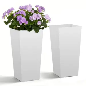 2-Piece 22-Inch Tall PP Plastic Taper Planters with Summervibes Design, Large Modern Flower Pots with Casters, Inner Drainage Holes, for Outdoor Front Porch, Indoor Use