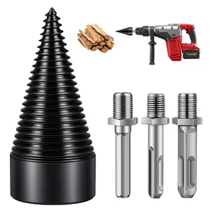 Firewood Log Splitter Drill Bit Set - Heavy-Duty Carbon Steel Wood Splitting Cone Round/Hex/Square Shank for Drills | Safe, Efficient & Easy to Use | For Camping, Fireplace, Home Heating, Outdoor Wood Cutting