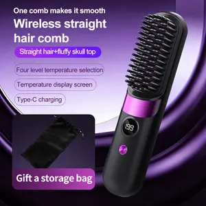 Cordless Hair Straightener Brush, LCD Display & 4 Heat Settings, One-Step Styling for Frizz-Free,Ideal for All Hair Types Travel