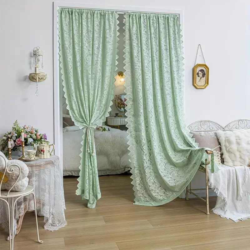 1pc Elegant Phoenix Tail Lace Chiffon Curtain - Curtain for Windows, Living Room & Kitchen Household Textile Decoration, Window Drapes