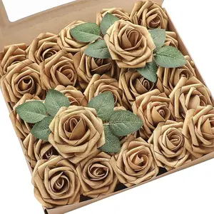Floroom Artificial Flowers 25count Looking Ivory Foam Fake Roses with Stems for DIY Wedding Bouquets White Bridal Shower Centerpieces Arrangements Party Tables Decorations Decorative Fruit Plants Floral Ornaments Antique room decor for men