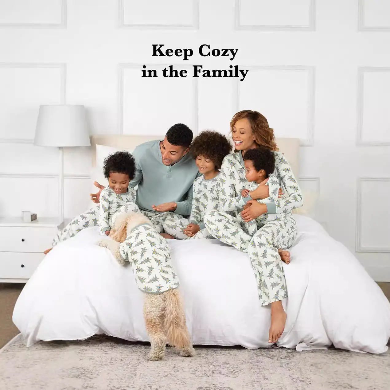 Matching Family Christmas Pajama Set, Long Sleeve Reindeer Print 2-Piece Loungewear Nightwear Suit in a Cotton Blend, Longsleeves
