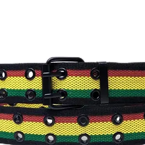 NEW Unisex 100% Cotton Canvas Belt Double Grommet Hole For Men Women Buckle Jean Black Fashion Accessory