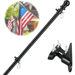 Flag Poles for Outside House - 5ft Tangle Free Flag Pole for House with Holder Bracket,Residential Flagpole Kit for Outdoor Porch Garage - Black