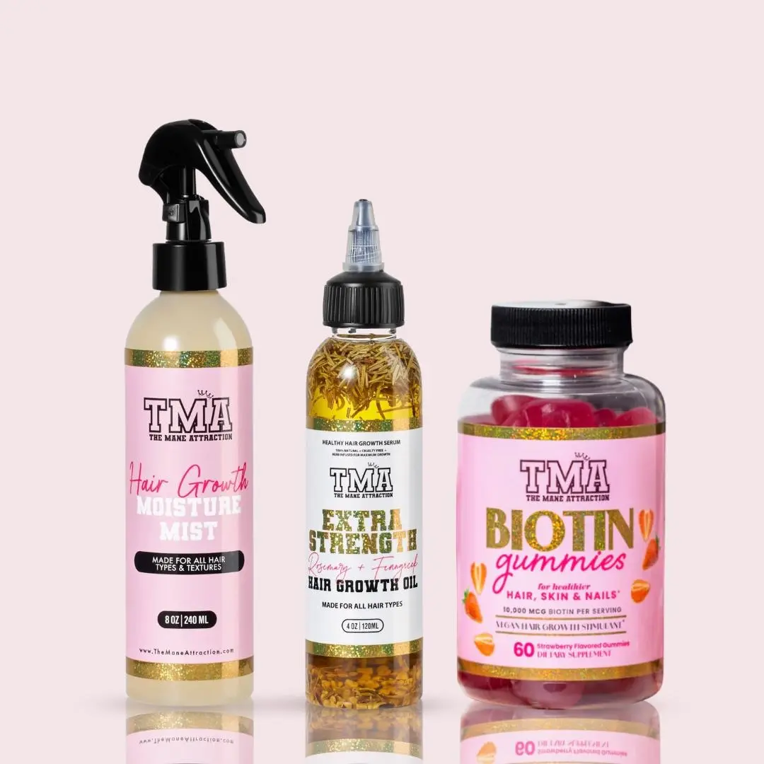 Length Retention & Growth System Thicker Hair Moisturize Extra Strength Rosemary Fenugreek Hair Growth Oil , Daily Hair Growth Moisture Mist , Strawberry Biotin Hair, Skin & Nail Gummies