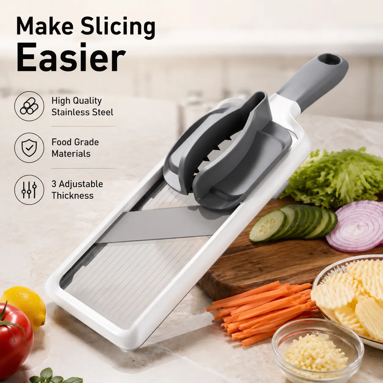 Adjustable Mandoline Slicer, Multifunctional Vegetable Chopper with Safety Guard, Kitchen Gadget for Slicing, Shredding & Julienne, Easy Clean Cutter for Meal Prep, Perfect for Potatoes, Carrots, Onions & All Kinds of Fruits & Veggies