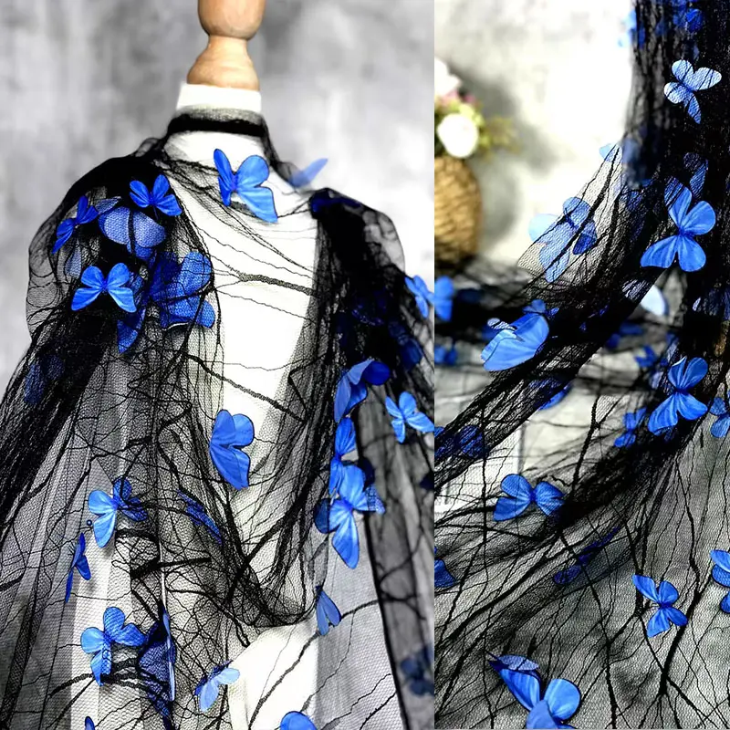 Embroidered Butterfly High-Quality Lace Fabric - Transparent Mesh, Suitable for Wedding Dresses, Party Decorations, Students' DIY Crafts & Designer Curtain Making