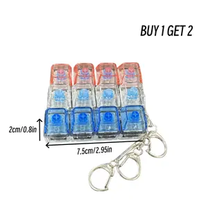 BUY 1 GET 2  3PCS Stress-relieving toy mechanical keyboard, crystal keycaps with LED lights, transparent design, keyboard keychain   3，LED，，