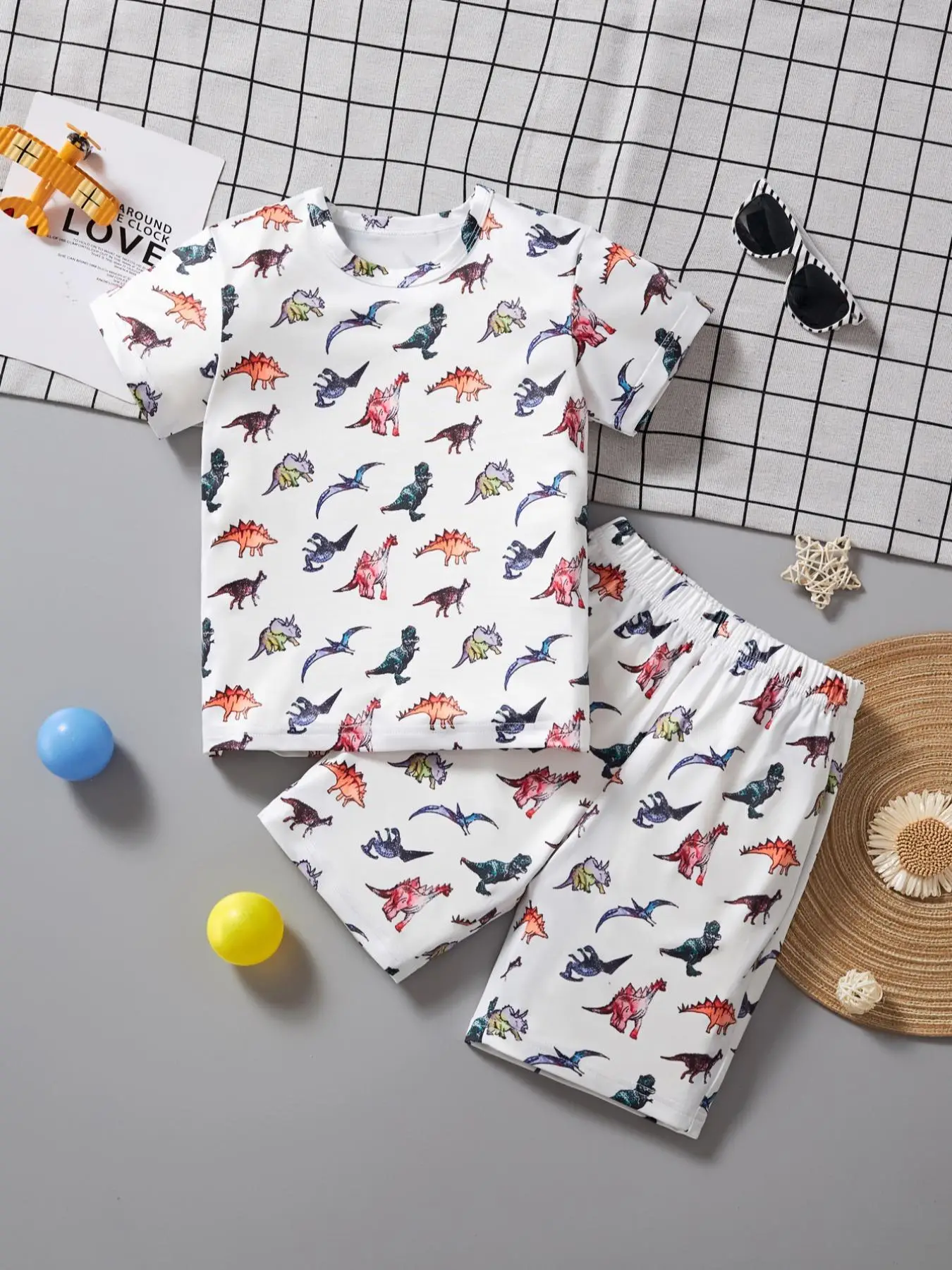 Two-piece Set Toddler Boy's Cartoon Dinosaur Print Short Sleeve Tee & Shorts, Casual Round Neck T-shirt & Shorts, Summer Clothes for Kids