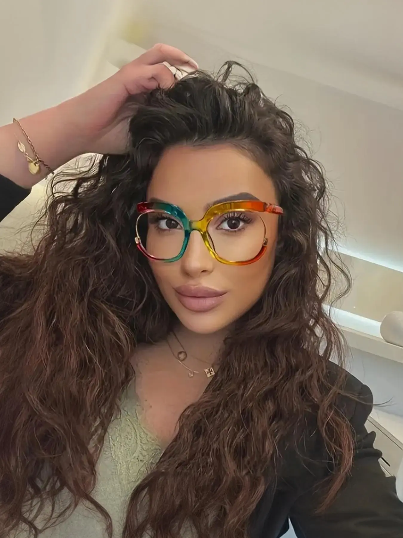 1pc Fashionable Lightweight Women's Sunglasses, Rainbow Owl Decorative Glasses, Retro Round Large Frame, Perfect for Summer Outing, Round Shape Sunglasses
