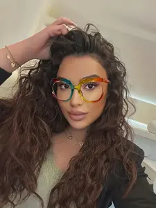 1pc Fashionable Lightweight Women's Sunglasses, Rainbow Owl Decorative Glasses, Retro Round Large Frame, Perfect for Summer Outing, Round Shape Sunglasses