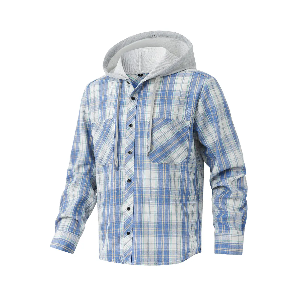 Men's Premium Lightweight Plaid Fitted Long-Sleeve Hooded Button-Down Flannel Shirt - Casual, Breathable Polyester Blend with Contrast Hood, Pocket for Minimalist Streetwear, Everyday Outings, Menswear, Casual Fashion Minimalist, Top