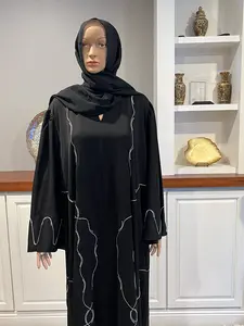 Black Nada Abaya with Elegant Embroidery Comfortable Fit for Everyday Wear Stylish Practical Abaya for Women