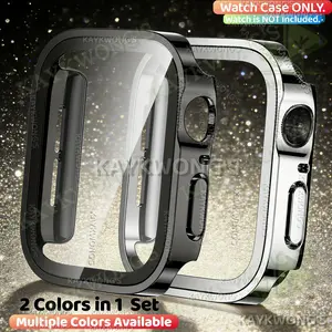 KAYKWONG'S 2 Counts Hard PC Protective Case with Tempered Glass Screen Protector, Ultra-thin Scratch Resistant Cover Smart Watch Accessories for iWatch Series 49mm 46mm 45mm 44mm 42mm 41mm 40mm 38mm Protection Smartwatch Accessories