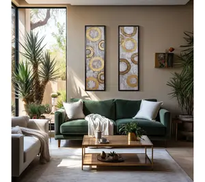 LuxenHome 2-Piece Gold and Brown with Black Frame Wall Decor