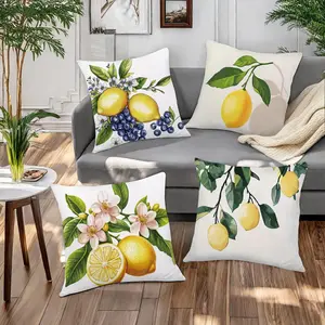 Lemon Pattern Cushion Cover, 4 Counts/set Square Throw Pillow Cover without Filler, Household Decoration Supplies for Home Living Room Bedroom, Home Textile