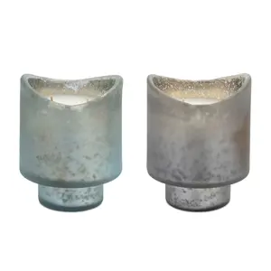 Melrose 94876DS 4 x 5 in. Glass & Paraffin & Soy Candle in Glass, Blue & Gray - Set of 2
