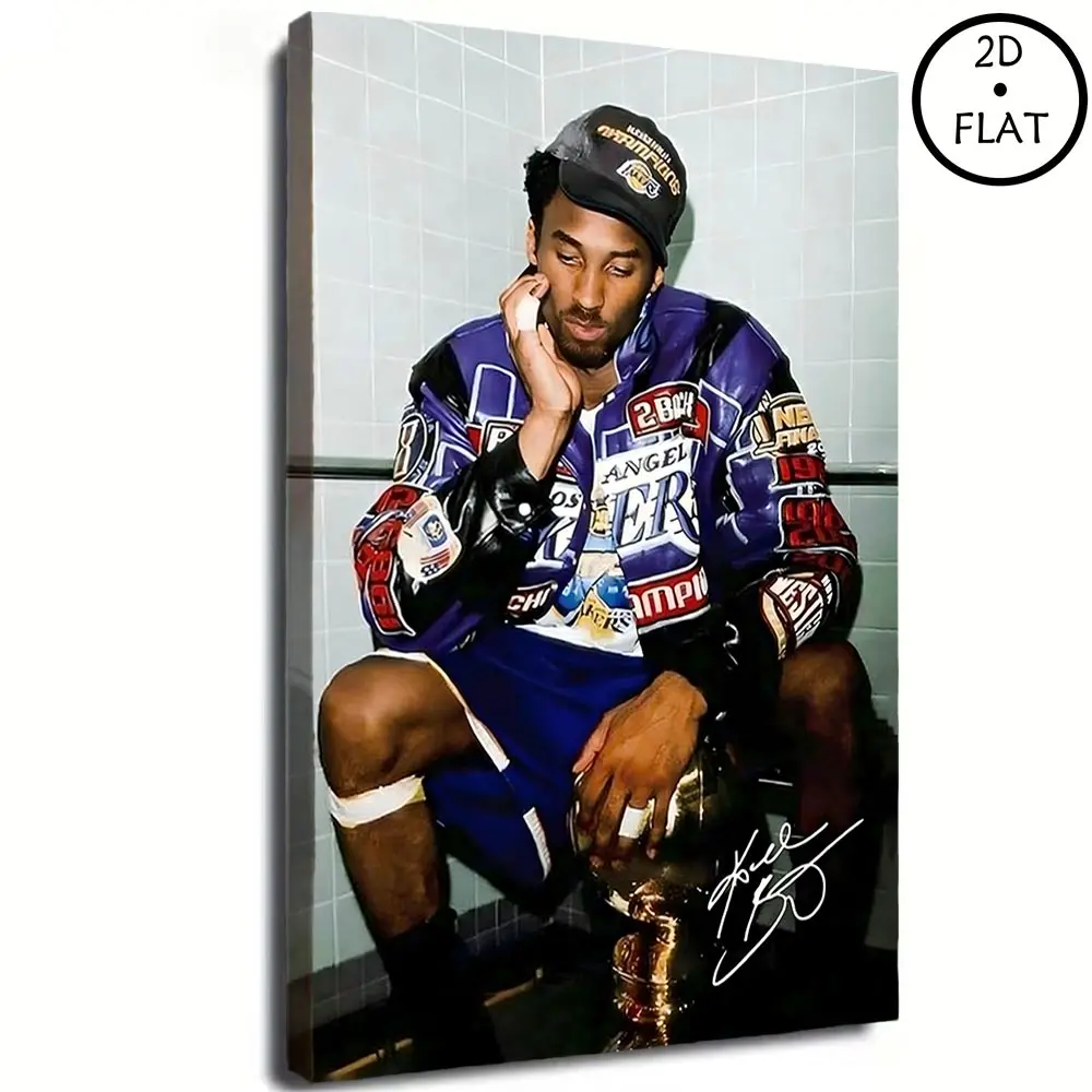 [Wrapped Canvas]Kobe Bryant Basketball Poster Canvas Frame Wall Art for Bedroom Kids Room or Game Room Inspirational Sports Decor Gift Lightweight Fade Resistant