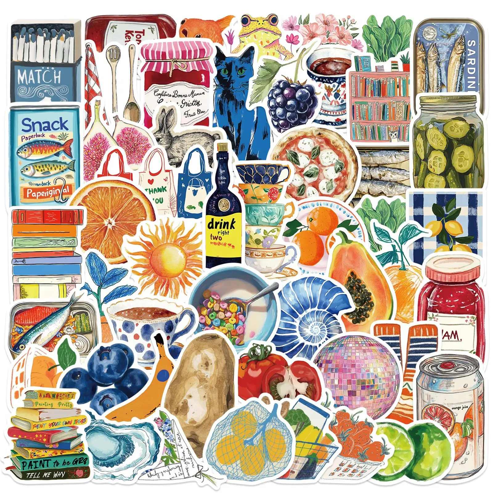 50-Sticker Set, Waterproof PVC Mediterranean Street Art Aesthetic Stickers, DIY Decals for Laptops, Guitars, Luggage Office Decor (Water Resistant)