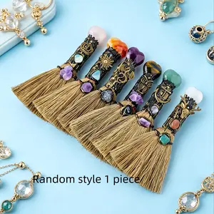 Natural Crystal Heart Mini Broom, Handmade Halloween Magic Broom, Home Festival Decor, Christmas Easter Decoration