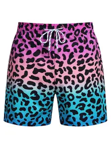 Men's Gradient Leopard Print Beach Shorts, Quick-Dry Breathable Couple Swimwear, Party Vacation Surfing Boardshorts, Summer Swim Bottoms