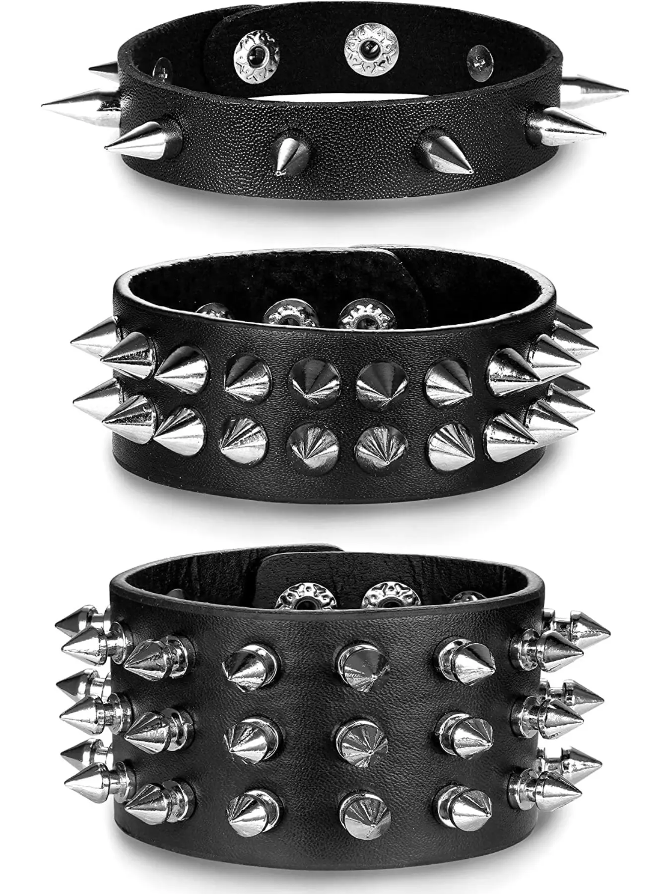 3-Piece Punk Leather Bracelet Metal Rivets Bracelet Adjustable Cuff Gothic Style Rock Bracelet for Men Women Cosplay Party Spiked Studded Bracelet Gothic Jewelry