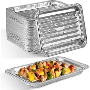 Disposable Aluminum Foil Broiler Pan for Oven (25 Pack) Sheet Pans for Grilling, Roasting Rack, Trays with Ribbed Surface for BBQ Grill-Like Texture Bakeware Portable