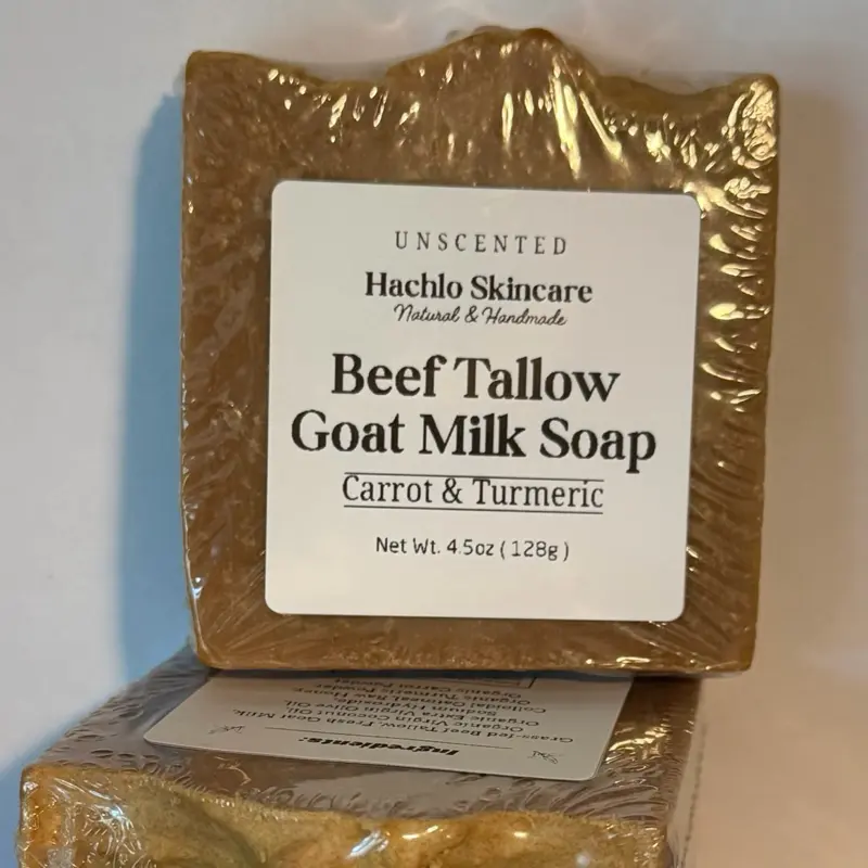 Unscented Beef Tallow & Goat Milk Soap – Carrot & Turmeric with Colloidal Oatmeal and Honey⁠