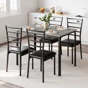 Summervibes Flash sale home items: Hot Modern 5-Piece Dining Table Set for 4. Rectangular Glass Tabletop with 4 Upholstered PU Chairs. Space-Saving Metal Steel Frame, ideal for Apartment, Kitchen & Dining Room