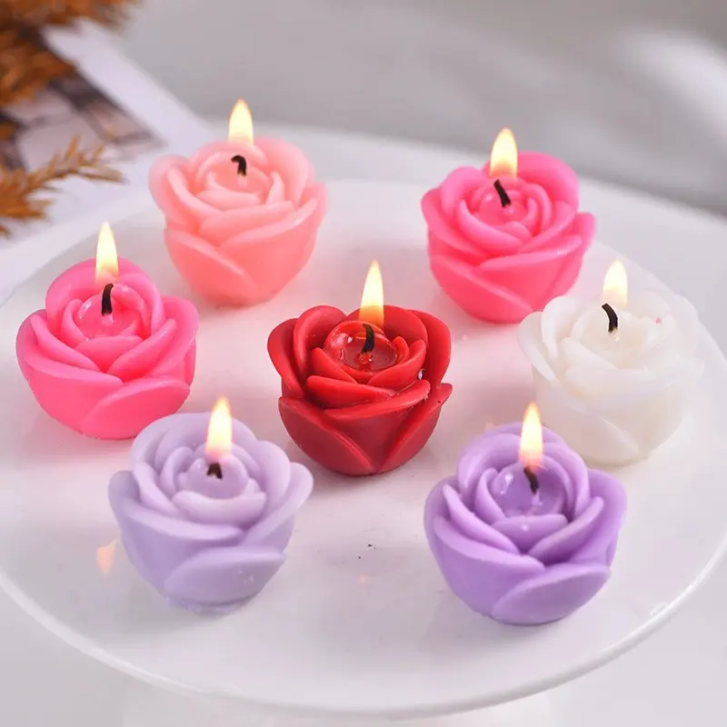 Valentine's Day Candle Set with Rose Flower Gift, Aromatherapy Scented Small Candles, Wedding Decoration Floating Water Candles, Home Decor Ornament, Romantic Candle Gift, Decorative Candle