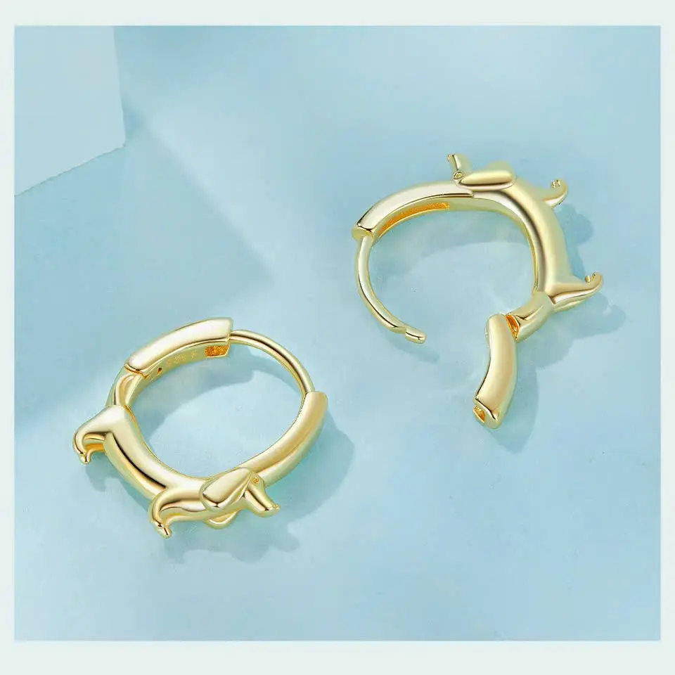 Gold Dachshund Hoop Earrings for Women, 925 Sterling Silver Animal Huggie Hoop Earrings Jewelry Gifts for Sensitive Ears