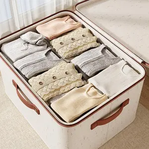 Large Capacity Cotton Linen High Capacity Storage Box with Zipper, Multi-Functional Organizer for Clothes Bedding Bedroom Closet Office Car Trunk Clothing Storage Organizer