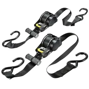 JLLD 1" x 10.5' Retractable Ratchet Straps (2 Pack) - No-Tangle Self Retracting Tie Downs, Medium Duty Auto Rewind for Truck, Motorcycle, Cargo Trailer