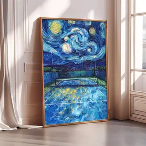 Tennis Court Wall Art Print Starry Night Style, Sport Landscape Poster, Impressionist Tennis Artwork, Modern Sports Decor for Office