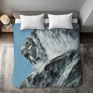 360 Stand King Size Breathable Duvet Cover - Lhotse Mountain Print Nature Scene, Contemporary Textile, Printed Face, Soft Furnishing Bedding Accessory, Blue Duvet Covers, Graphic Duvet Covers