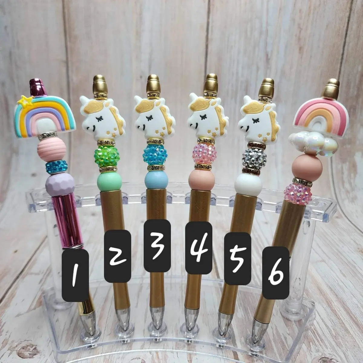 Unicorn beaded pen with refillable ink. Rainbow beaded pen with refillable ink.