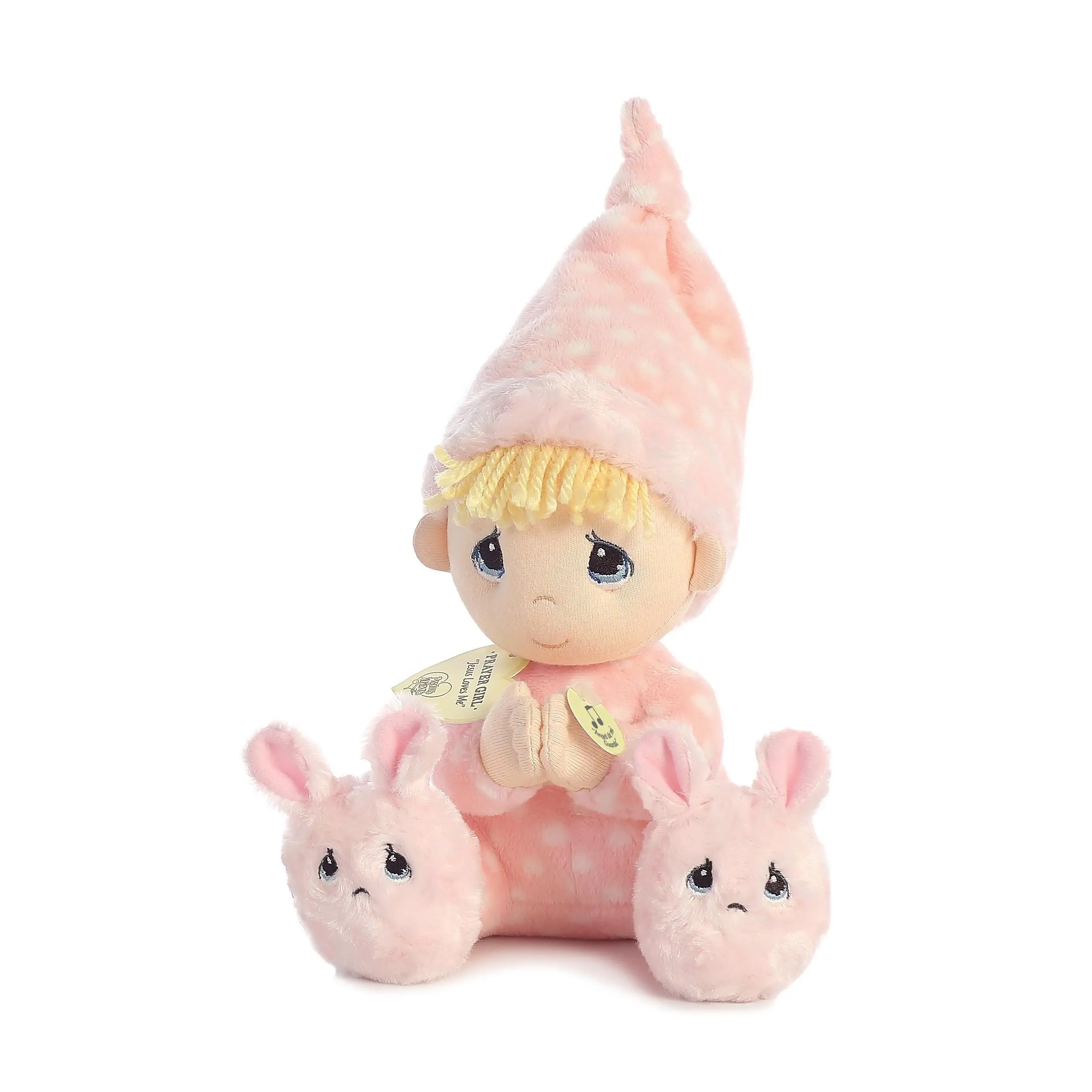 Aurora World Precious Moments Prayer Girl Soft Plush with Sound, Spanish Angel de Mi Guarda, Pink Polka-Dot Pajamas, 9.5 Inches