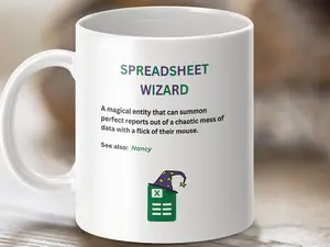 Spreadsheet Wizard Mug - Data Management Coffee Cup - Office Humor, Fun Analyst Gift Idea