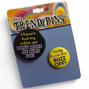Y2K Mcbling Button Pins | Trashyy2k - I Haven't Had My Coffee Yet Don't Make Me Hurt You & I'm the Queen Bee Buzz Off - Fun Sayings Button Set