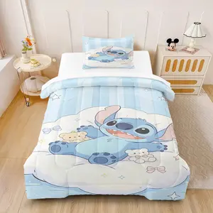 Stitch Themed Comforter Set, Cute Cloud & Teddy Bear Design, 2/3-Piece (1 Comforter + 1-2 Pillowcases) Soft Bedding, Thoughtful Gift for Kids & Animation Fans