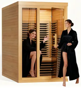 MANASTIN Infrared Wooden Sauna Low EMF- Home Infrared Saunas up to 2 Person, Full Spectrum Infrared Sauna, Dual Tempered Glass & Bluetooth Speakers - Indoor Sauna 2000W