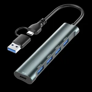 5-in-2 USB Hub with 4 USB 3.0 Ports, High-Speed Data Transfer Hub, DC Power Supply Supported, Multiport USB Splitter for Laptop, PC, Home & Office Use