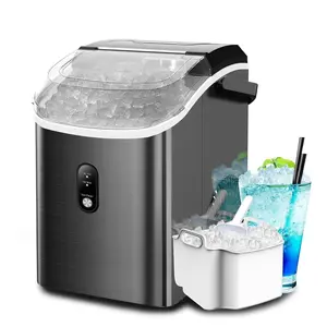 COWSAR Nugget Ice Makers Countertop,Pellet Ice Maker Machine with Crushed Ice,One-Button Quick Ice Making 34Lbs/Day, Self Cleaning Countertop Ice Maker, Stainless Steel Ice Machine,Black