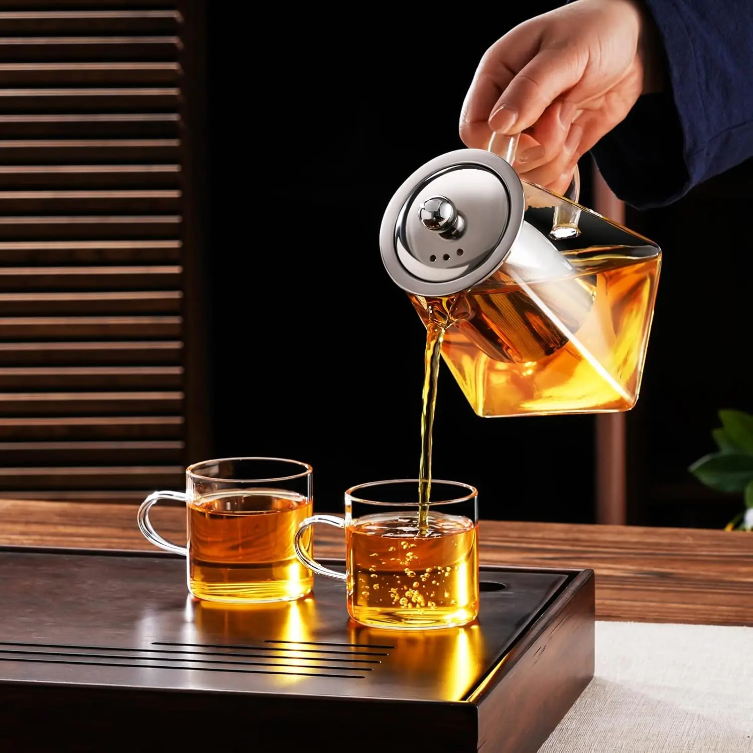 Glass Teapot Stovetop 18.6 OZ with, Borosilicate Clear Tea Kettle with Removable 18/8 Stainless Steel Infuser,Teapot Blooming and Loose Leaf Tea Maker