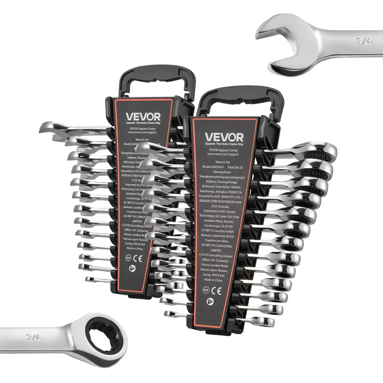 【summerfinds】VEVOR Combination Wrench Set, 26-Piece SAE and Metric, 72 Teeth, Cr-V Steel Ratcheting Wrench Set, with Rack Organizer, Open End, Clear Size Labels, for General Household, Automotive Repairs, Silver