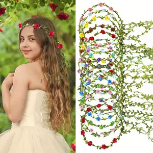 Set of 18 Flower Crown Women Floral Garland Headbands Fairy Wreath Green Leaves Flower Headpiece for Women Wedding Festival Holiday Party Photography Props