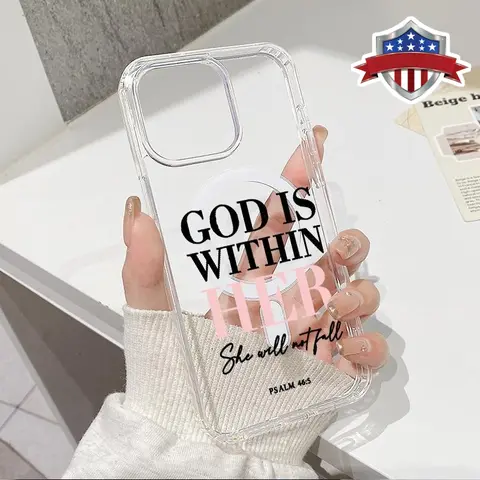 "God is Within Her" Pattern Magnetic TPU Phone Case for iPhone 17,16 Pro Max,15 Plus,14,13,12,11,Air,XR,XS,SE - Wireless Ready, Shockproof, Non-Slip, Scratch Protection, Transparent Acrylic Large Hole Multi-Model Cellphone Cover